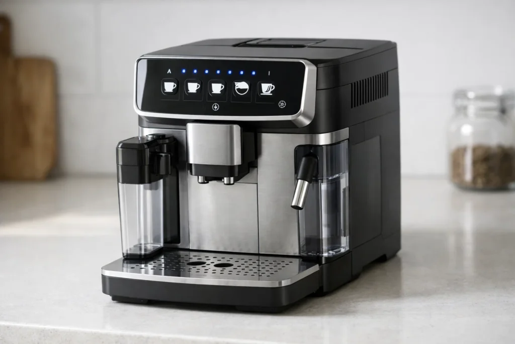 De’Longhi Magnifica Evo automatic coffee machine on a kitchen counter