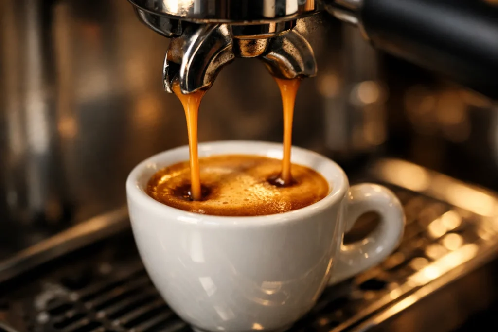 Doppio espresso explained with double shot extraction and rich crema