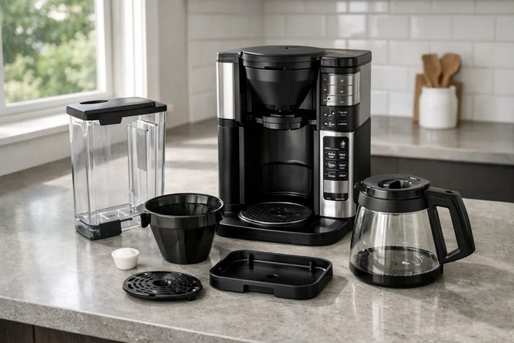Ninja Luxe Café Premier Series coffee machine on a modern kitchen counter,