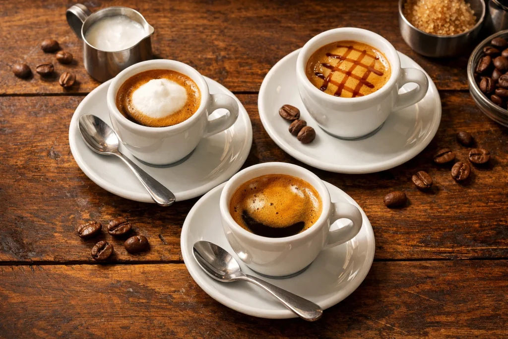 Popular doppio coffee variations including doppio espresso and doppio macchiato