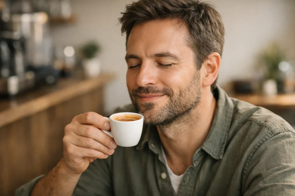 Coffee lovers enjoying a doppio espresso for bold and strong flavor